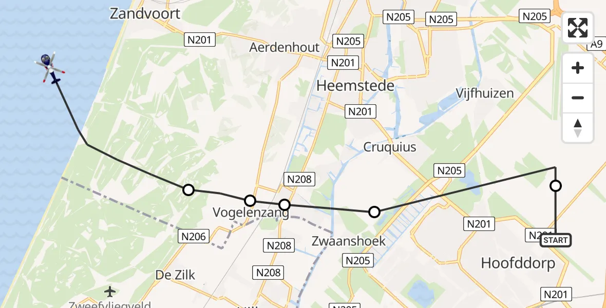 Vluchtroute Politiehelikopter Hoofddorp - , 14 juli 2023, 18:32