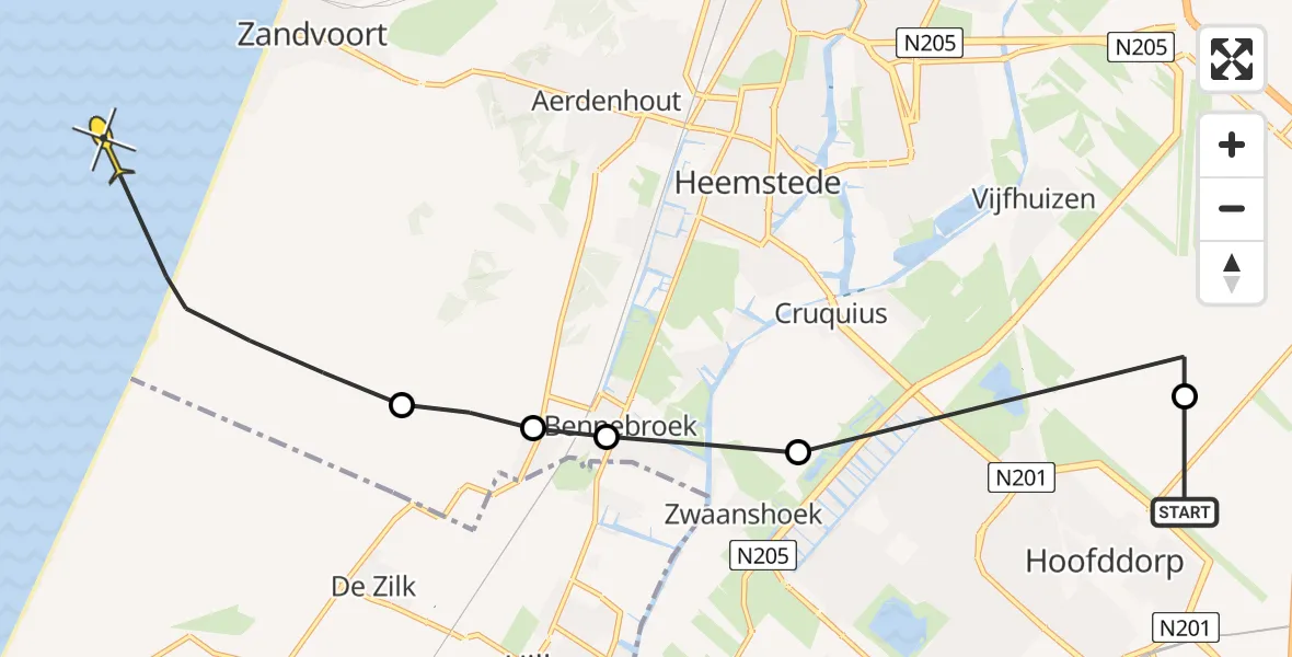 Routekaart van de vlucht: Politiehelikopter naar 