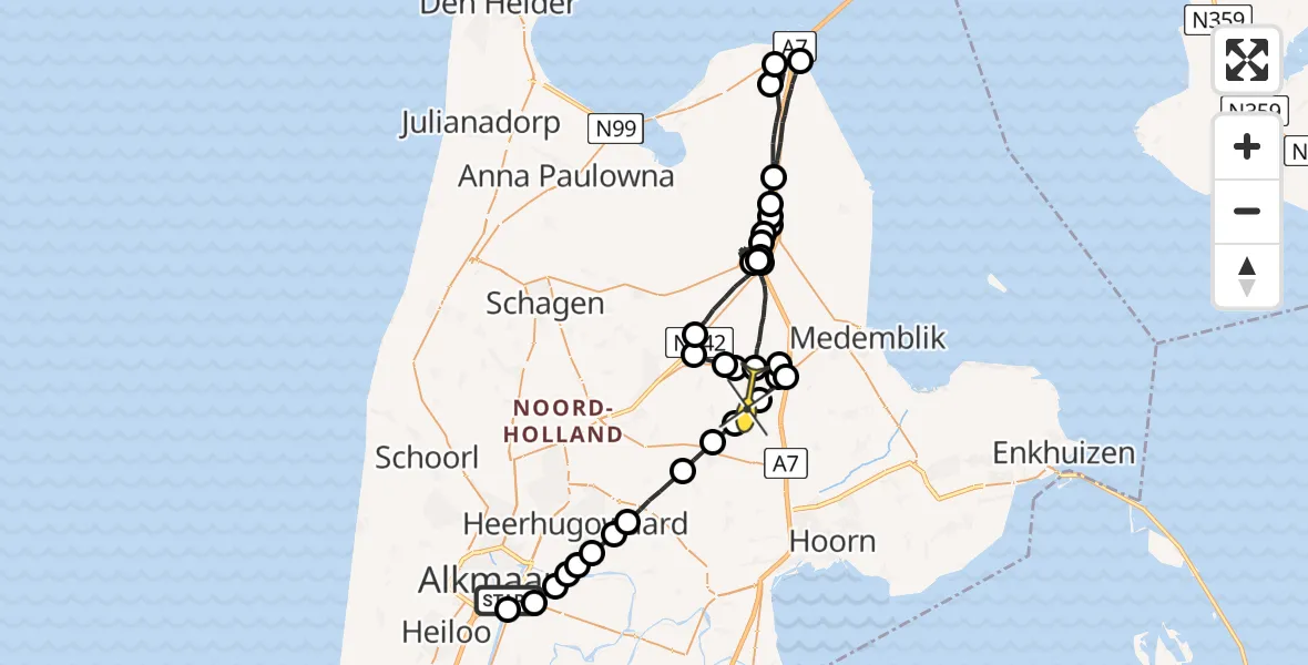 Routekaart van de vlucht: Politieheli naar De Weere