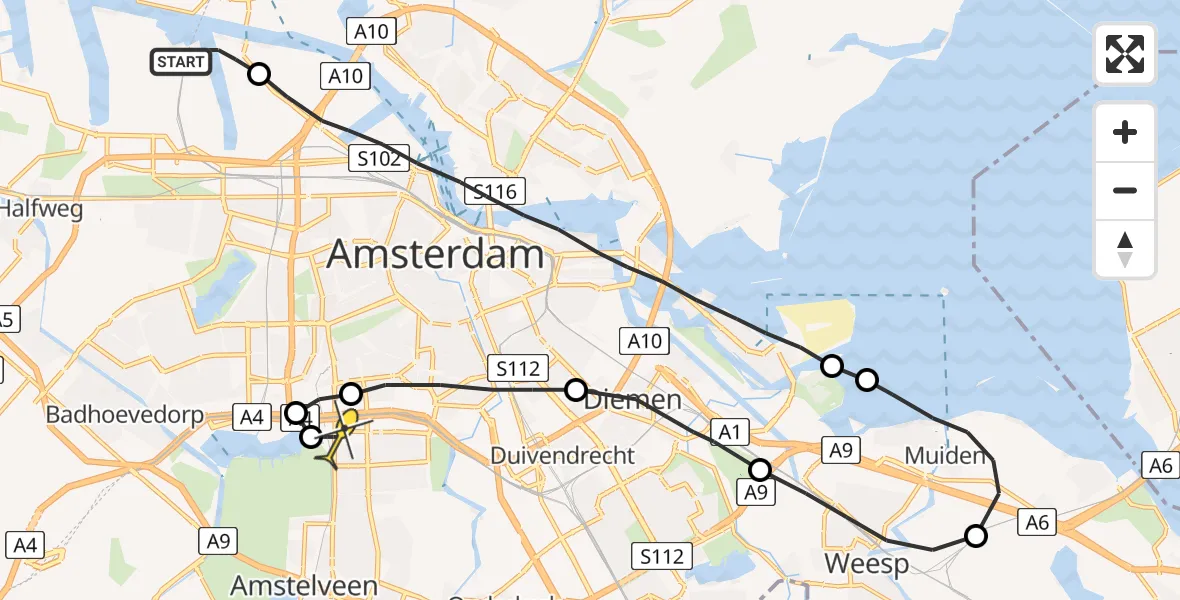 Routekaart van de vlucht: Lifeliner 1 naar VU Medisch Centrum Amsterdam