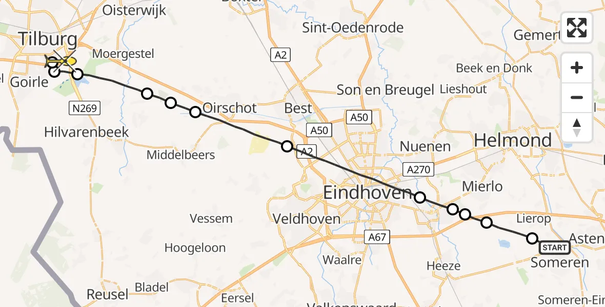 Routekaart van de vlucht: Lifeliner 3 naar Tilburg