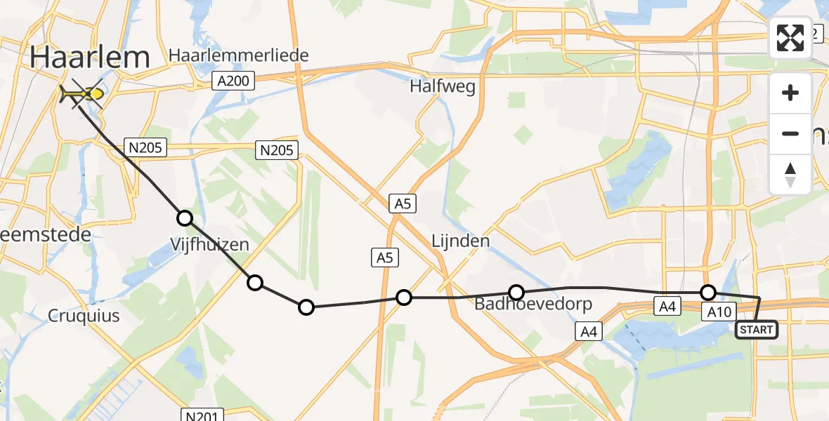 Routekaart van de vlucht: Lifeliner 1 naar Haarlem