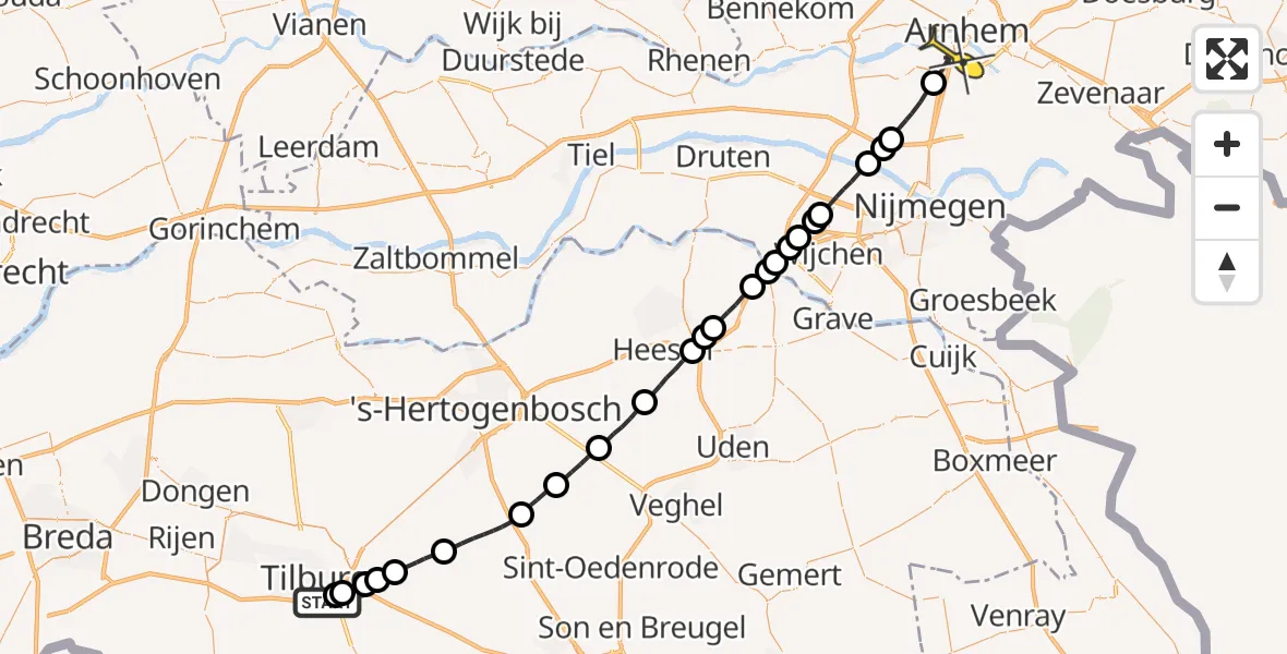 Routekaart van de vlucht: Lifeliner 3 naar Arnhem