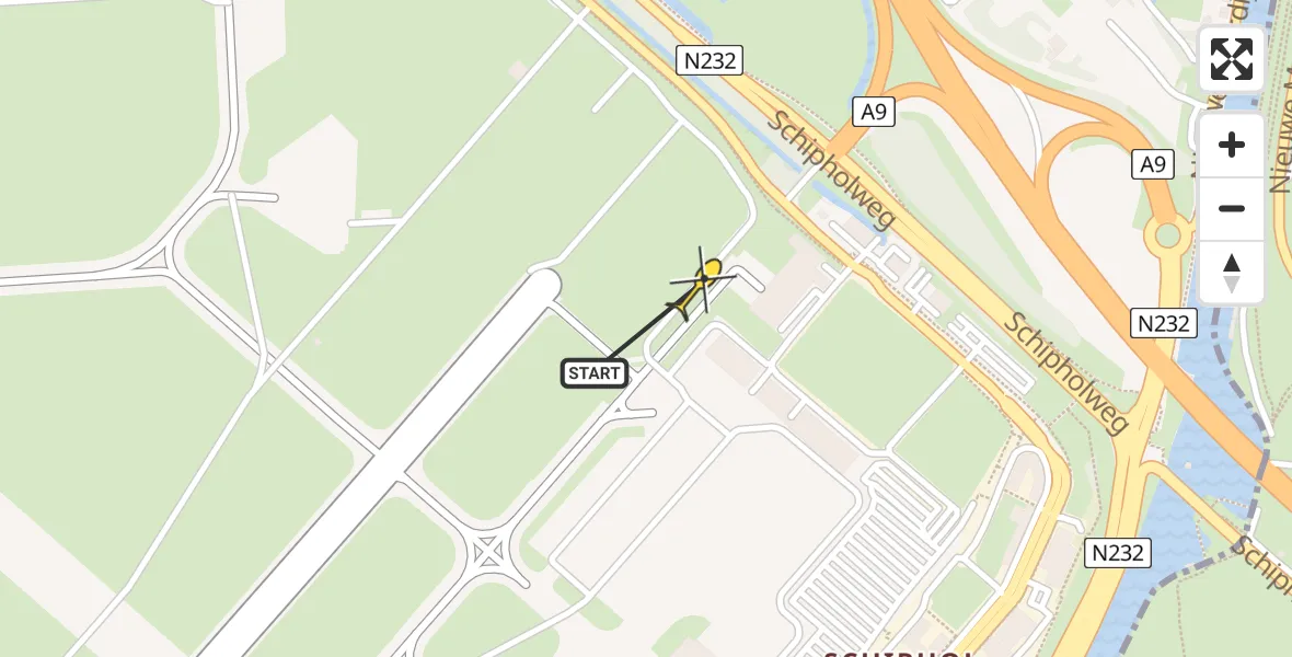 Vluchtroute Politiehelikopter van Schiphol naar Schiphol
