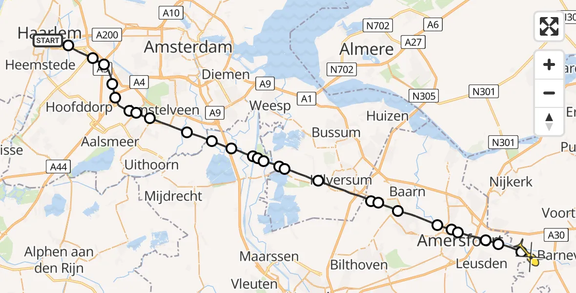 Routekaart van de vlucht: Lifeliner 1 naar Achterveld