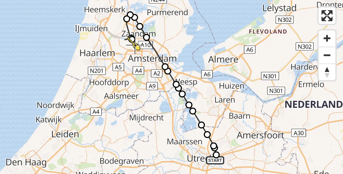 Routekaart van de vlucht: Lifeliner 1 naar Amsterdam Heliport