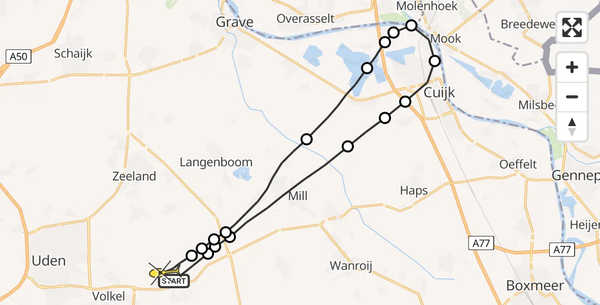 Routekaart van de vlucht: Lifeliner 3 naar Vliegbasis Volkel