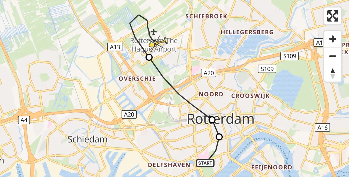 Routekaart van de vlucht: Lifeliner 2 naar Rotterdam The Hague Airport