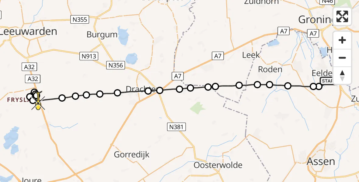 Routekaart van de vlucht: Lifeliner 4 naar Grou