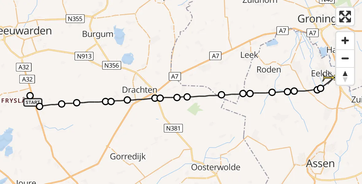 Routekaart van de vlucht: Lifeliner 4 naar Groningen Airport Eelde