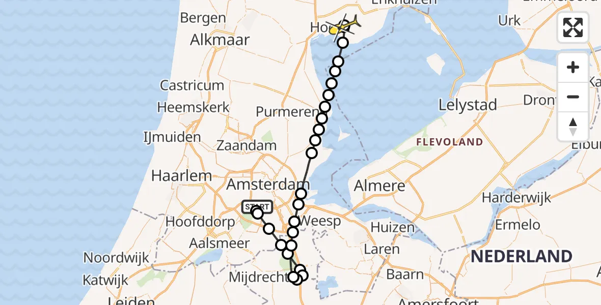 Routekaart van de vlucht: Lifeliner 1 naar Oosterblokker