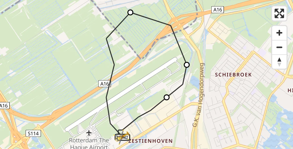 Vluchtroute Traumahelikopter Rotterdam The Hague Airport - Rotterdam The Hague Airport, 15 juli 2023, 01:20