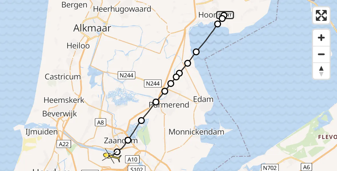 Routekaart van de vlucht: Lifeliner 1 naar Amsterdam Heliport