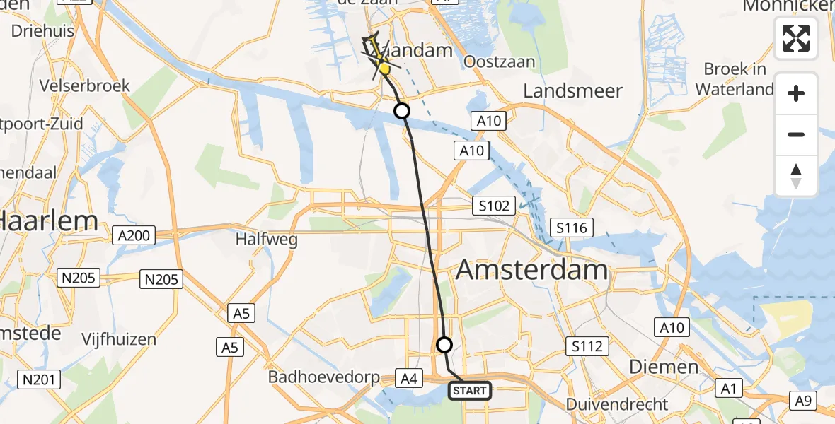 Routekaart van de vlucht: Lifeliner 1 naar Zaandam