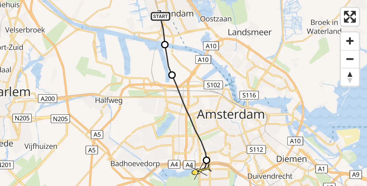 Routekaart van de vlucht: Lifeliner 1 naar VU Medisch Centrum Amsterdam