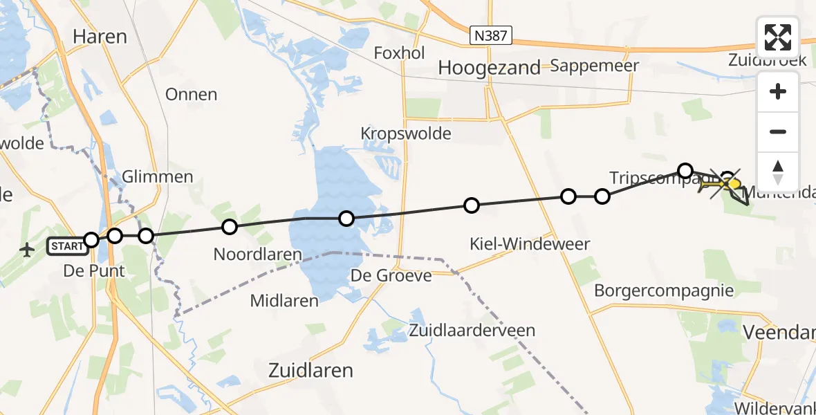 Routekaart van de vlucht: Lifeliner 4 naar Muntendam