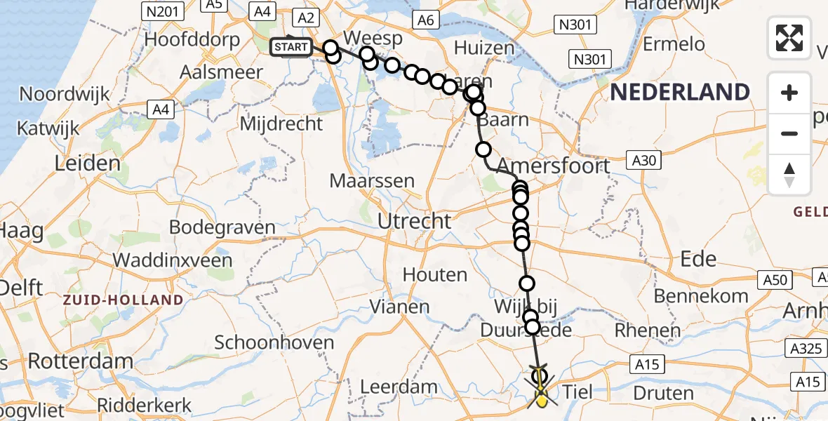 Routekaart van de vlucht: Politiehelikopter naar Kerk-Avezaath