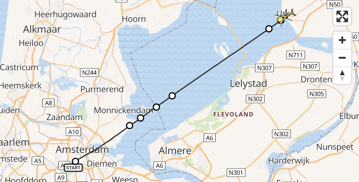 Routekaart van de vlucht: Lifeliner 1 naar Urk