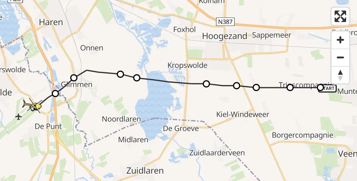 Routekaart van de vlucht: Lifeliner 4 naar Groningen Airport Eelde