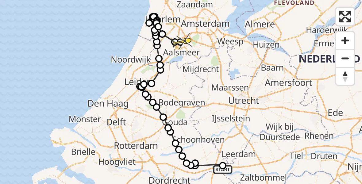 Routekaart van de vlucht: Politieheli naar Luchthaven Schiphol