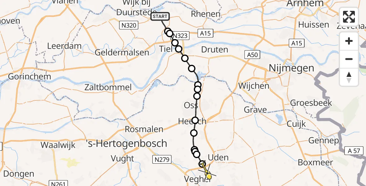 Routekaart van de vlucht: Lifeliner 3 naar Veghel