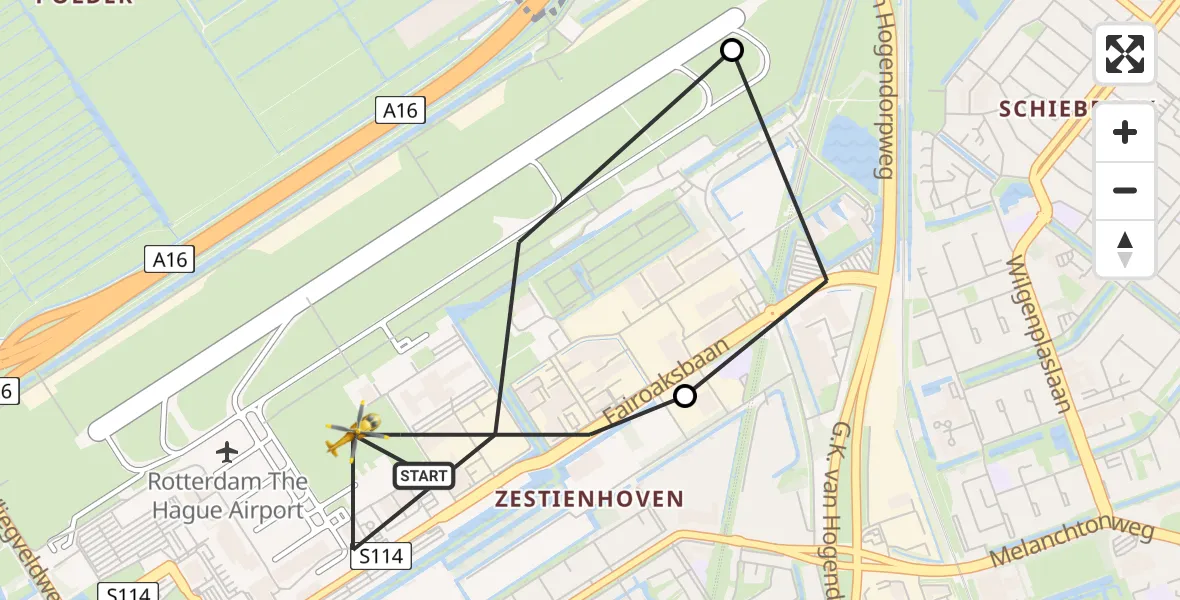 Vluchtroute Traumahelikopter Rotterdam The Hague Airport - Rotterdam The Hague Airport, 15 juli 2023, 09:16
