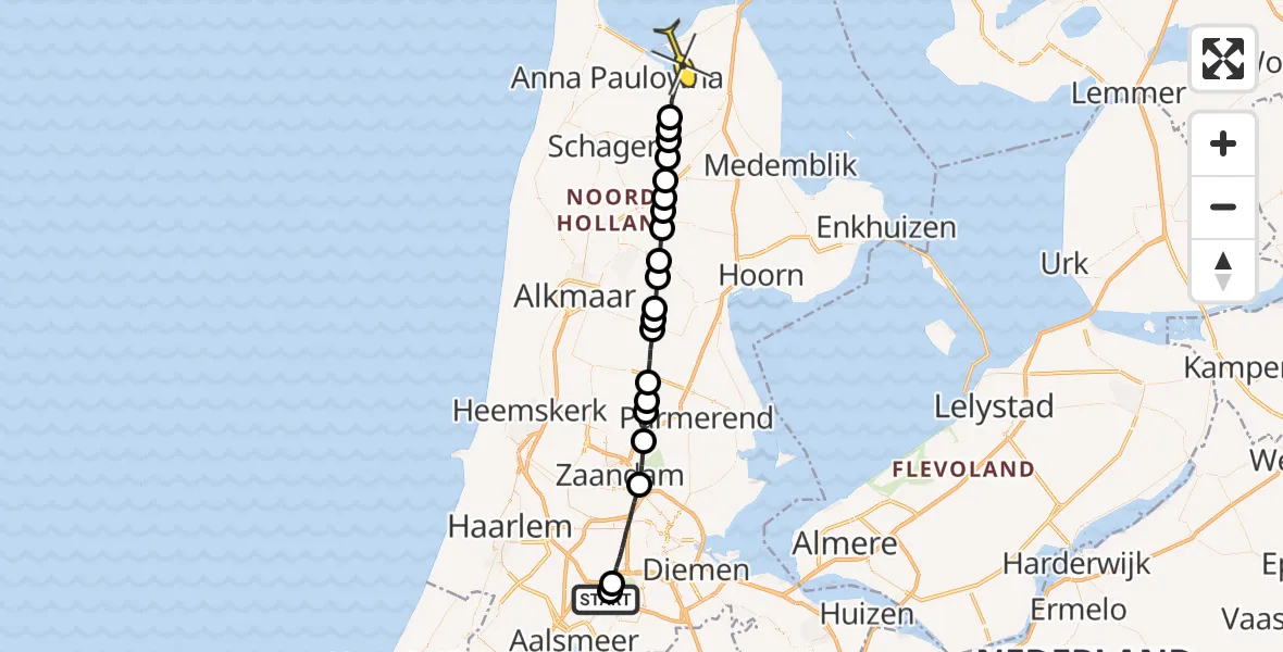 Routekaart van de vlucht: Politieheli naar Slootdorp