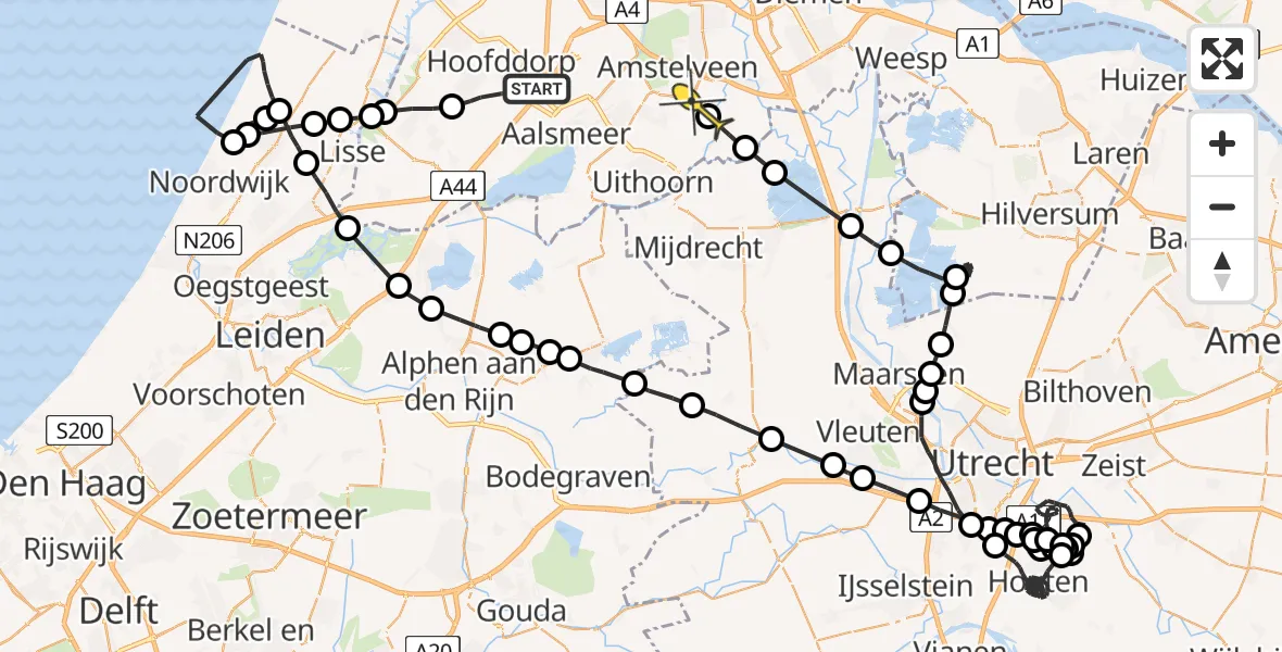 Routekaart van de vlucht: Politieheli naar Amstelveen