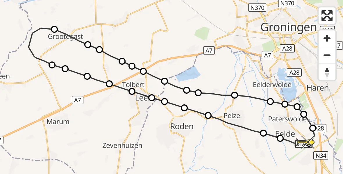 Routekaart van de vlucht: Lifeliner 4 naar Groningen Airport Eelde