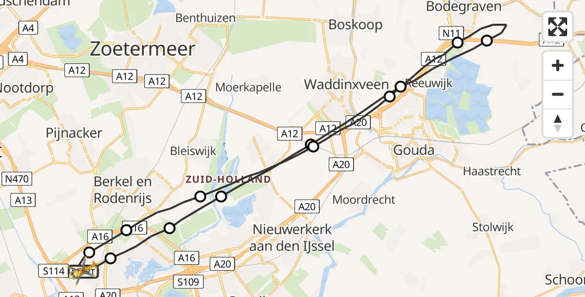 Vluchtroute Traumahelikopter Rotterdam The Hague Airport - Rotterdam The Hague Airport, 15 juli 2023, 12:10