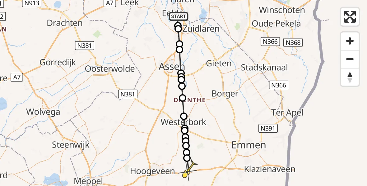 Routekaart van de vlucht: Lifeliner 4 naar Geesbrug