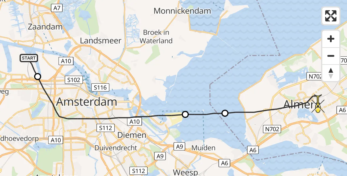 Routekaart van de vlucht: Lifeliner 1 naar Almere