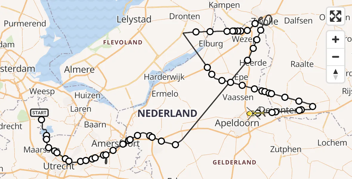 Routekaart van de vlucht: Politieheli naar Vliegveld Teuge