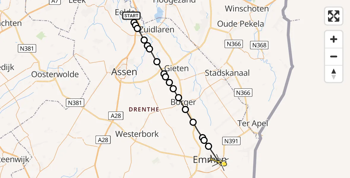 Routekaart van de vlucht: Lifeliner 4 naar Emmen