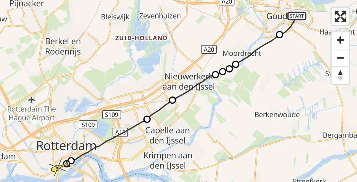 Routekaart van de vlucht: Lifeliner 2 naar Erasmus MC