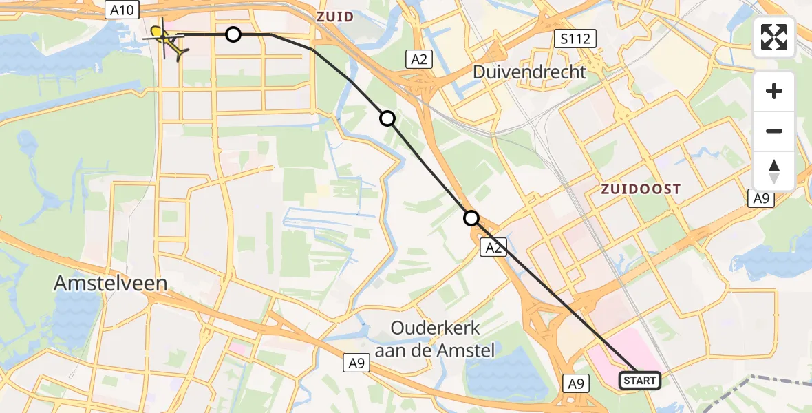 Routekaart van de vlucht: Lifeliner 1 naar VU Medisch Centrum Amsterdam