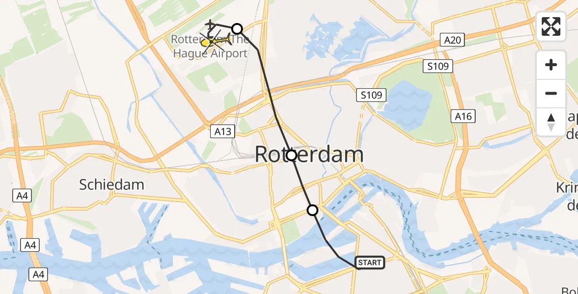 Routekaart van de vlucht: Lifeliner 2 naar Rotterdam The Hague Airport