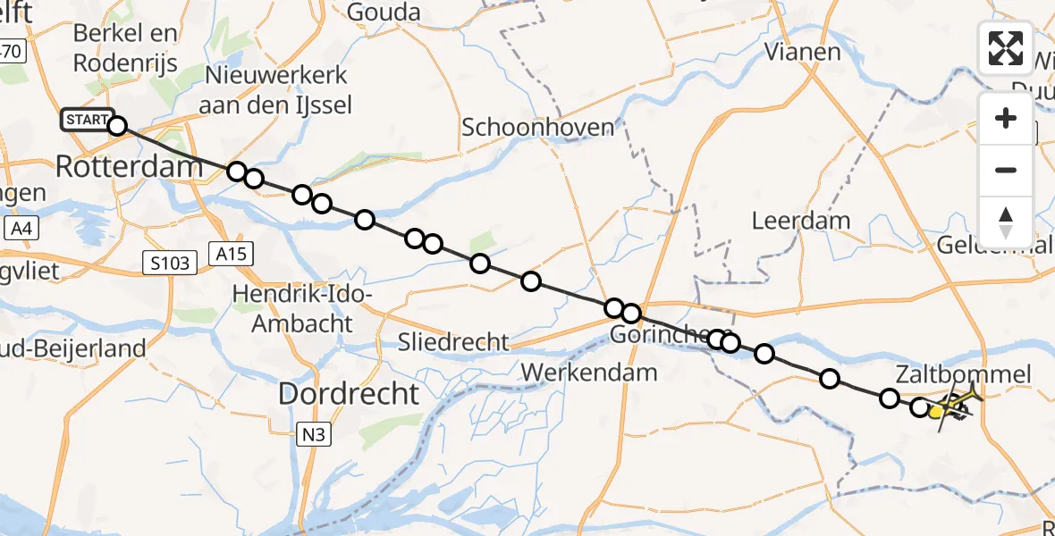 Routekaart van de vlucht: Lifeliner 2 naar Zaltbommel