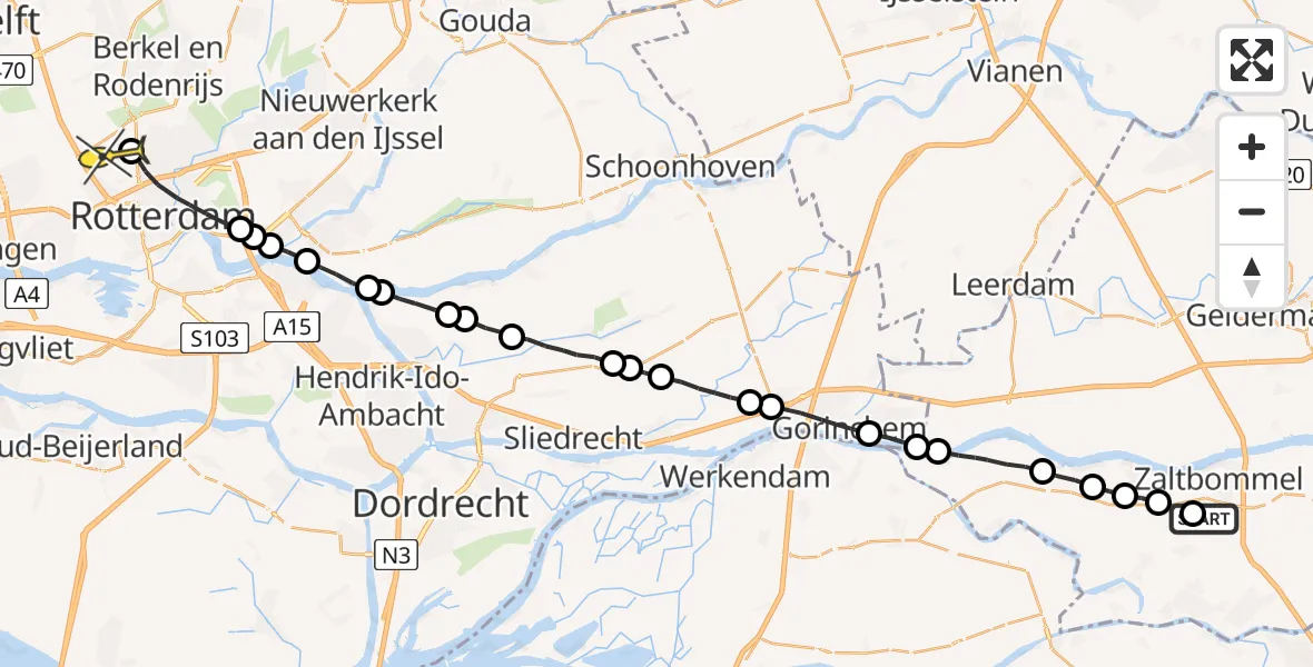 Routekaart van de vlucht: Lifeliner 2 naar Rotterdam The Hague Airport