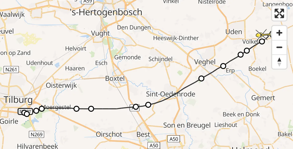 Routekaart van de vlucht: Lifeliner 3 naar Vliegbasis Volkel