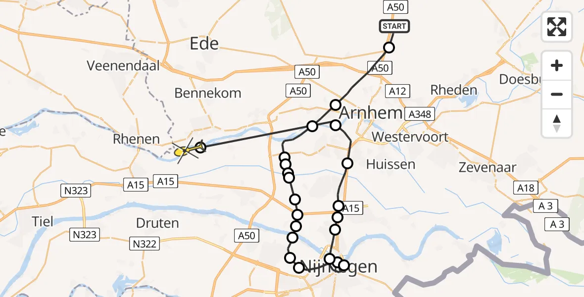 Routekaart van de vlucht: Politieheli naar Opheusden
