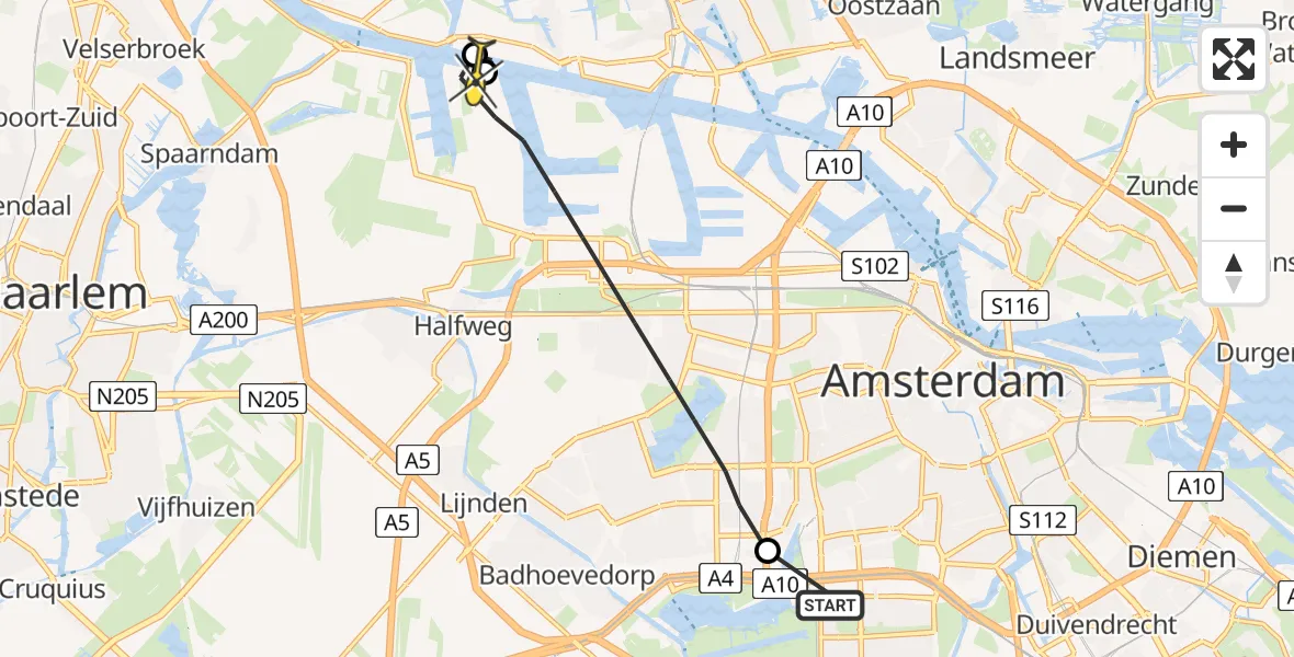 Routekaart van de vlucht: Lifeliner 1 naar Amsterdam