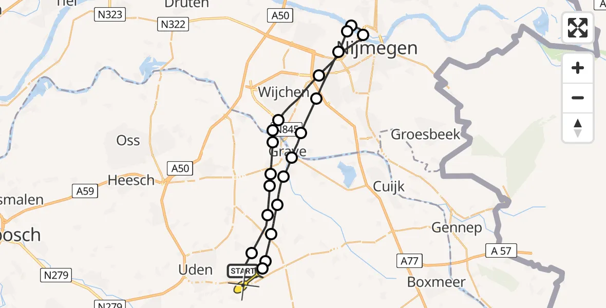 Routekaart van de vlucht: Lifeliner 3 naar Vliegbasis Volkel