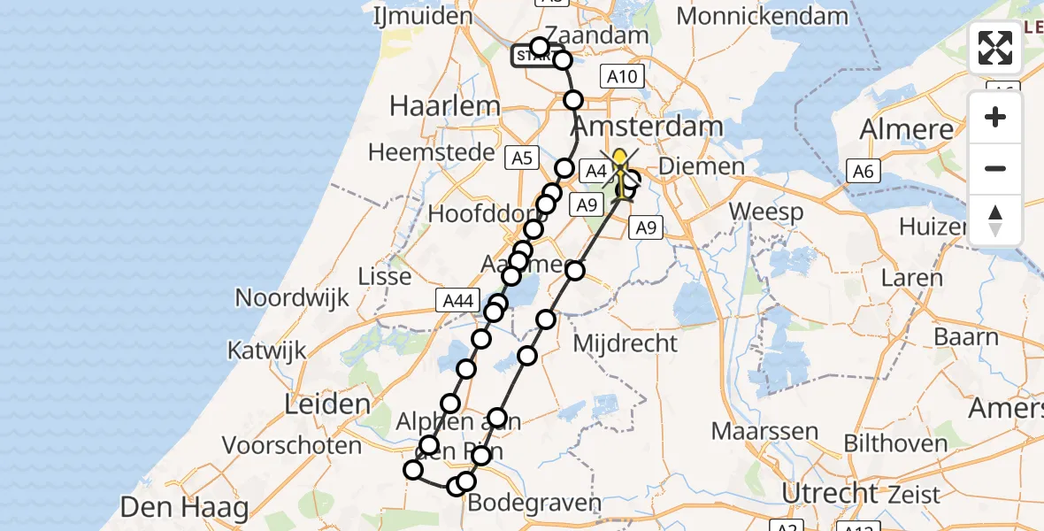 Routekaart van de vlucht: Lifeliner 1 naar VU Medisch Centrum Amsterdam