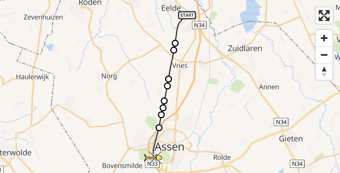 Routekaart van de vlucht: Lifeliner 4 naar Assen