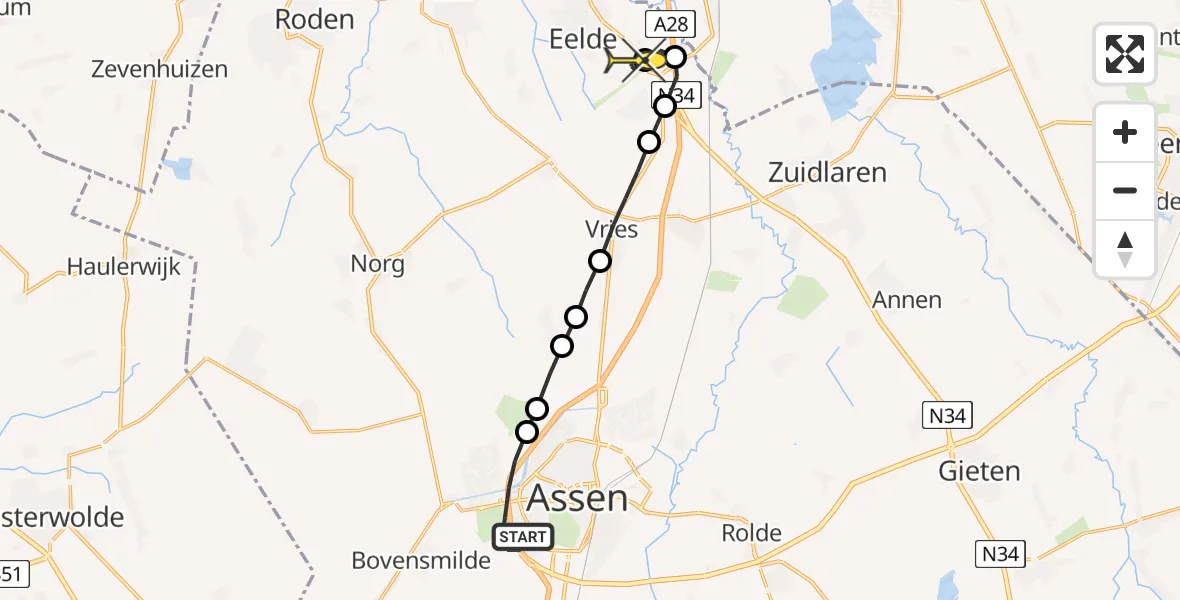 Routekaart van de vlucht: Lifeliner 4 naar Groningen Airport Eelde