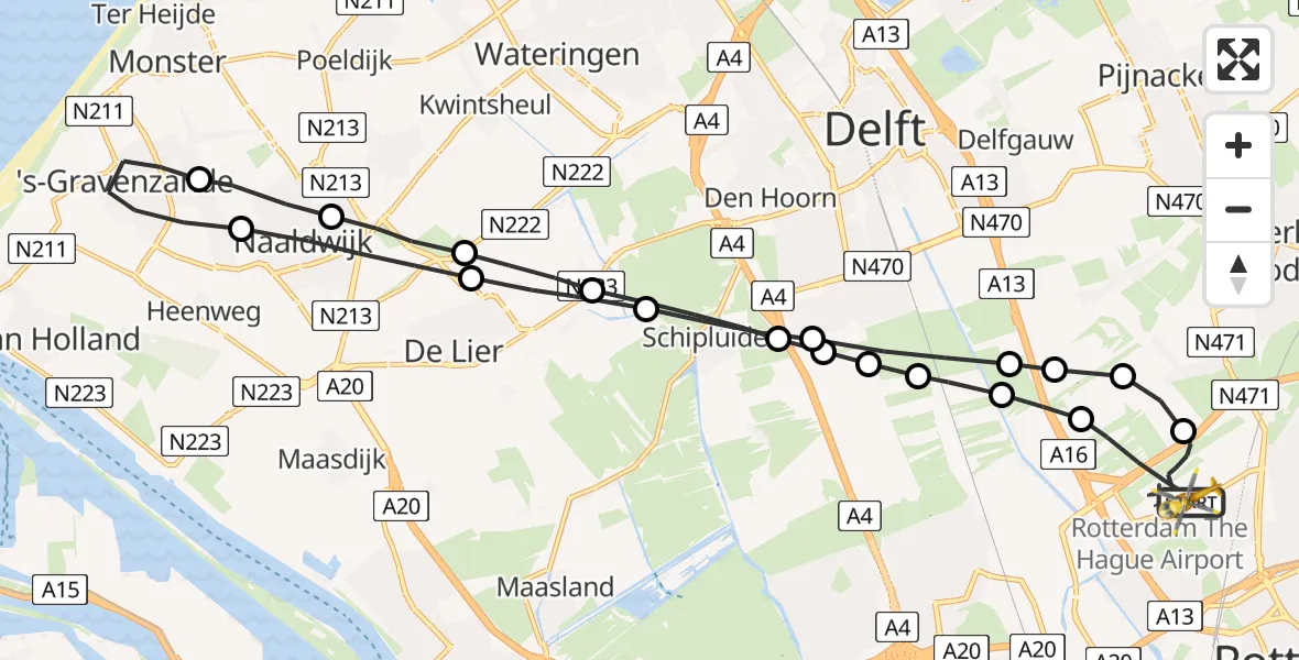 Vluchtroute Traumahelikopter Rotterdam The Hague Airport - Rotterdam The Hague Airport, 15 juli 2023, 21:50