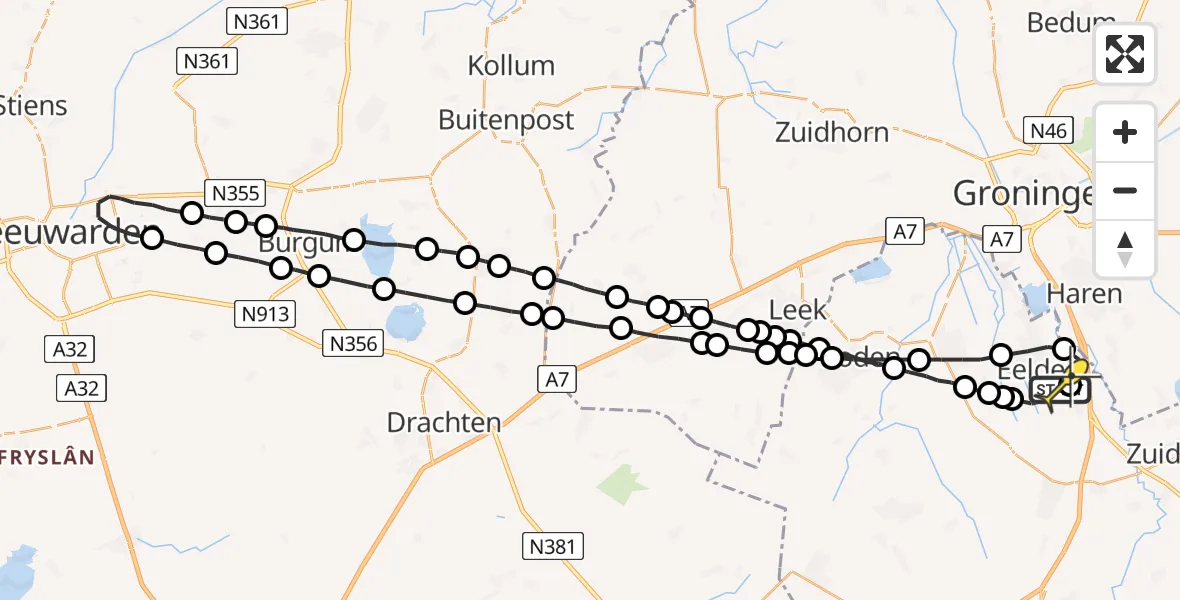 Routekaart van de vlucht: Lifeliner 4 naar Groningen Airport Eelde