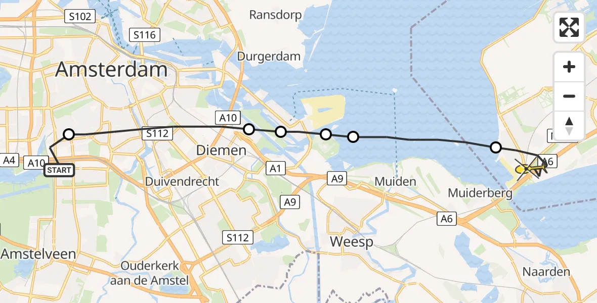 Routekaart van de vlucht: Lifeliner 1 naar Almere