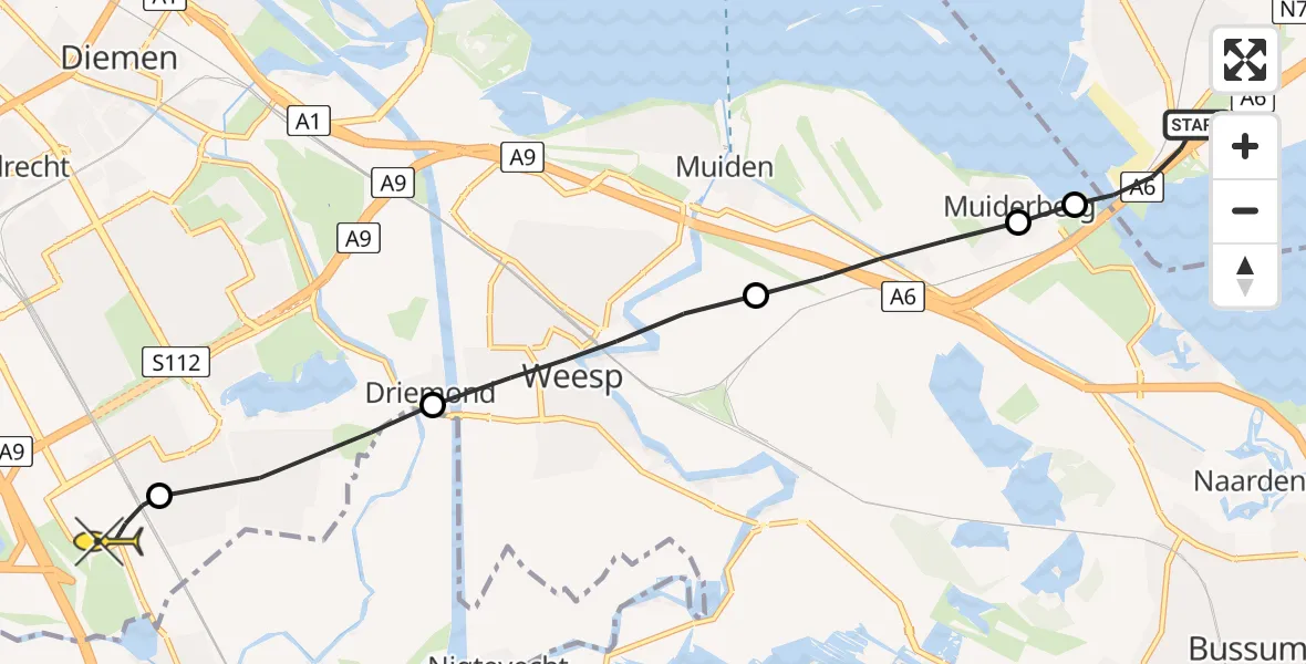 Routekaart van de vlucht: Lifeliner 1 naar Academisch Medisch Centrum (AMC)